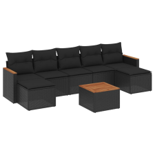 vidaXL 8 részes fekete polyrattan kerti ülőgarnitúra párnákkal (3258639) kerti bútor