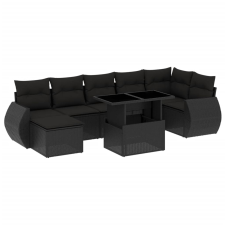 vidaXL 8 részes fekete polyrattan kerti ülőgarnitúra párnákkal (3268685) kerti bútor