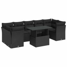 vidaXL 8 részes fekete polyrattan kerti ülőgarnitúra párnákkal (3326116) kerti bútor