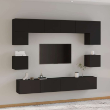 vidaXL 8 részes fekete szerelt fa TV-szekrényszett bútor