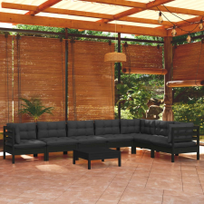 vidaXL 8 részes fekete tömör fenyőfa kerti ülőgarnitúra párnákkal kerti bútor