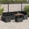 vidaXL 8 Részes Kerti Kanapészett Párnákkal Fekete Poly Rattan