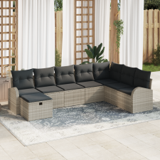 vidaXL 8 Részes Kerti Kanapészett Párnákkal Világos Szürke Poly Rattan kerti bútor