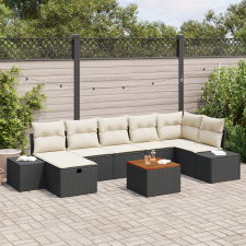 vidaXL 8 részes Kerti Sofa Szett Párnákkal Fekete Poli rattan kerti bútor