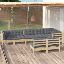 vidaXL 8 részes tömör fenyőfa kerti ülőgarnitúra szürke párnákkal kerti bútor