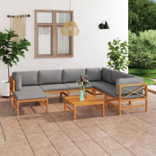 vidaXL 8 részes tömör tíkfa kerti ülőgarnitúra szürke párnákkal kerti bútor