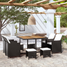 vidaXL 9 darabos fekete kültéri polyrattan és akácfa étkezőszett kerti bútor