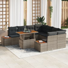 vidaXL 9 Darabos Kerti Étkezőszett Párnákkal Szürke Polyrattan Akácia kerti bútor