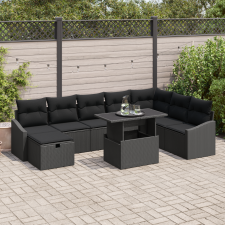 vidaXL 9 Darabos Kerti Kanapé Szett Párnákkal Fekete Poly Rattan kerti bútor