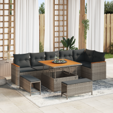 vidaXL 9 Darabos Kerti Kanapé Szett Párnákkal Szürke Poly Rattan Akácia kerti bútor