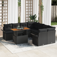vidaXL 9 Darabos Kerti Sofa Készlet Párnákkal Fekete Poly Rattan Akácia kerti bútor