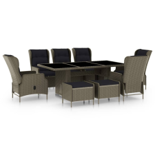 vidaXL 9 részes barna kültéri polyrattan étkezőgarnitúra párnákkal kerti bútor