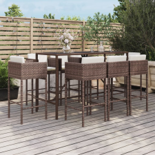 vidaXL 9 részes barna polyrattan kerti bárszett párnákkal kerti bútor