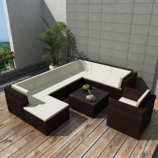 vidaXL 9-részes barna polyrattan kerti bútorszett párnákkal kerti bútor