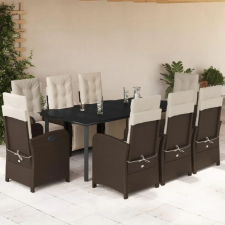 vidaXL 9-részes barna polyrattan kerti étkezőgarnitúra párnákkal kerti bútor