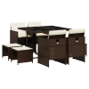 vidaXL 9 részes barna polyrattan kerti étkezőgarnitúra párnákkal