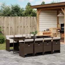 vidaXL 9 részes barna polyrattan kerti étkezőgarnitúra párnákkal kerti bútor