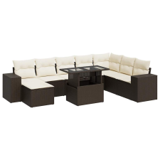 vidaXL 9 részes barna polyrattan kerti ülőgarnitúra párnákkal (3326854) kerti bútor
