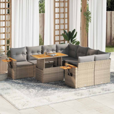 vidaXL 9 részes bézs polyrattan akácfa kerti ülőgarnitúra párnákkal kerti bútor