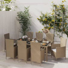 vidaXL 9 részes bézs polyrattan kerti étkezőgarnitúra párnákkal kerti bútor