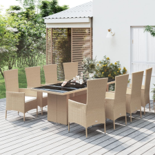 vidaXL 9 részes bézs polyrattan kerti étkezőgarnitúra párnákkal kerti bútor