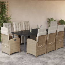 vidaXL 9 részes bézs polyrattan kerti étkezőgarnitúra párnákkal kerti bútor