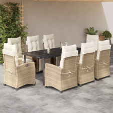 vidaXL 9 részes bézs polyrattan kerti étkezőgarnitúra párnákkal kerti bútor