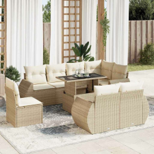 vidaXL 9 részes bézs polyrattan kerti ülőgarnitúra párnákkal kerti bútor