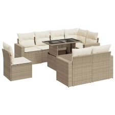 vidaXL 9 részes bézs polyrattan kerti ülőgarnitúra párnákkal (3326339) kerti bútor