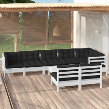 vidaXL 9 részes fehér tömör fenyőfa kerti ülőgarnitúra párnákkal kerti bútor