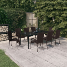 vidaXL 9-részes fekete-barna színű kerti étkezőgarnitúra kerti bútor