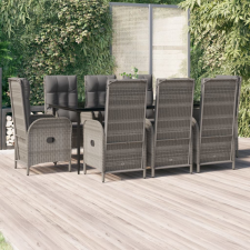 vidaXL 9 részes fekete és szürke polyrattan kerti étkezőszett párnával kerti bútor