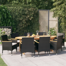 vidaXL 9-részes fekete kerti étkezőgarnitúra párnákkal kerti bútor