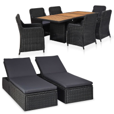 vidaXL 9 részes fekete kültéri polyrattan étkezőgarnitúra (3057806) kerti bútor