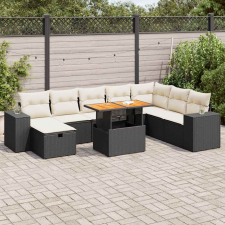 vidaXL 9 részes fekete polyrattan akácfa kerti ülőgarnitúra párnákkal kerti bútor