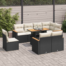 vidaXL 9 részes fekete polyrattan akácfa kerti ülőgarnitúra párnákkal kerti bútor