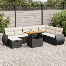 vidaXL 9 részes fekete polyrattan akácfa kerti ülőgarnitúra párnákkal kerti bútor
