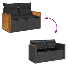 vidaXL 9 részes fekete polyrattan akácfa kerti ülőgarnitúra párnákkal kerti bútor