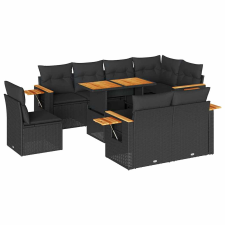 vidaXL 9 részes fekete polyrattan akácfa kerti ülőgarnitúra párnákkal (3327611) kerti bútor
