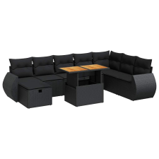 vidaXL 9 részes fekete polyrattan akácfa kerti ülőgarnitúra párnákkal (3328070) kerti bútor