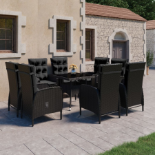 vidaXL 9 részes fekete polyrattan és üveg kerti étkezőgarnitúra kerti bútor