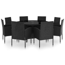 vidaXL 9 részes fekete polyrattan kerti étkezőgarnitúra kerti bútor