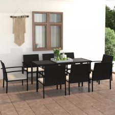 vidaXL 9 részes fekete polyrattan kerti étkezőgarnitúra kerti bútor