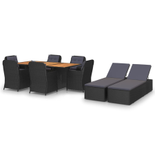 vidaXL 9 részes fekete polyrattan kerti étkezőgarnitúra (3059477) kerti bútor