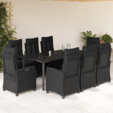 vidaXL 9 részes fekete polyrattan kerti étkezőgarnitúra párnákkal kerti bútor