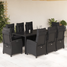 vidaXL 9 részes fekete polyrattan kerti étkezőgarnitúra párnákkal kerti bútor