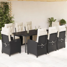 vidaXL 9 részes fekete polyrattan kerti étkezőgarnitúra párnákkal kerti bútor