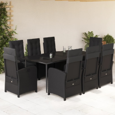 vidaXL 9 részes fekete polyrattan kerti étkezőgarnitúra párnákkal kerti bútor