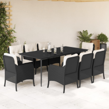 vidaXL 9 részes fekete polyrattan kerti étkezőgarnitúra párnákkal kerti bútor