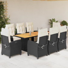 vidaXL 9 részes fekete polyrattan kerti étkezőgarnitúra párnákkal kerti bútor